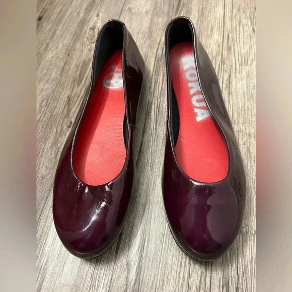 - KOKUA BARCELONA  BALLARINA FLATS PATTON LEATHER PURPLE EGGPLANT SIZE 8 39 - Picture 2 of 9